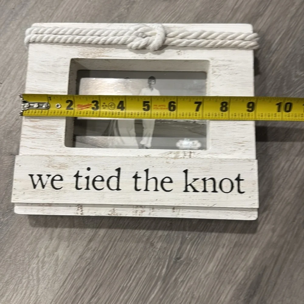 We Tied The Knot Rustic White Photo Frame with Rope Accent Wedding Boho Mud Pie